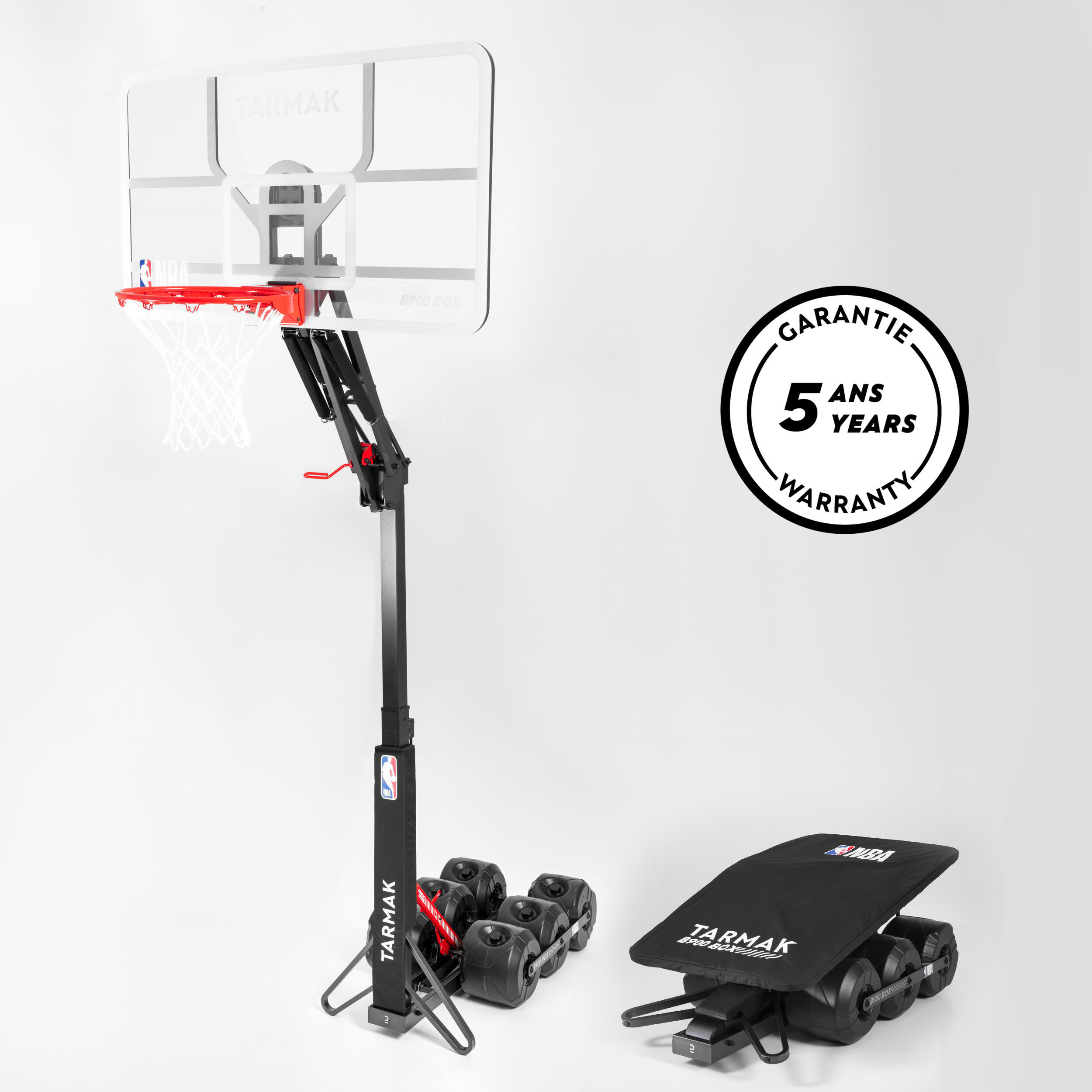 Регулируемая баскетбольная корзина от 2,10 м до 3,05 м — B900 BOX NBA черный белый Tarmak цена и фото