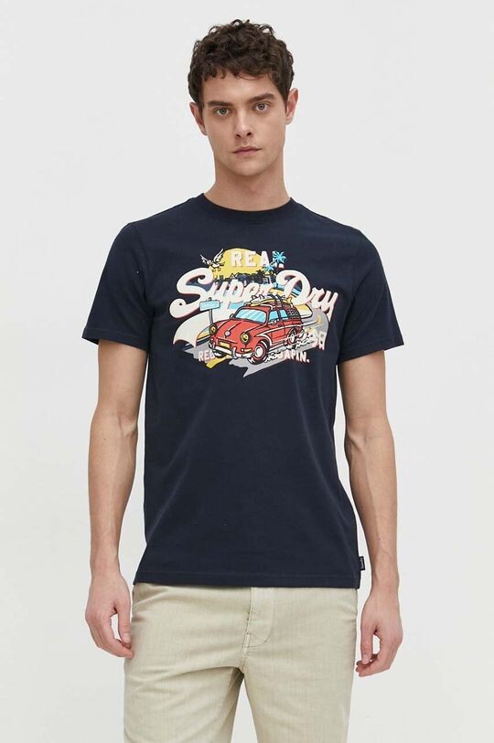 

Хлопковая футболка Superdry, темно-синий