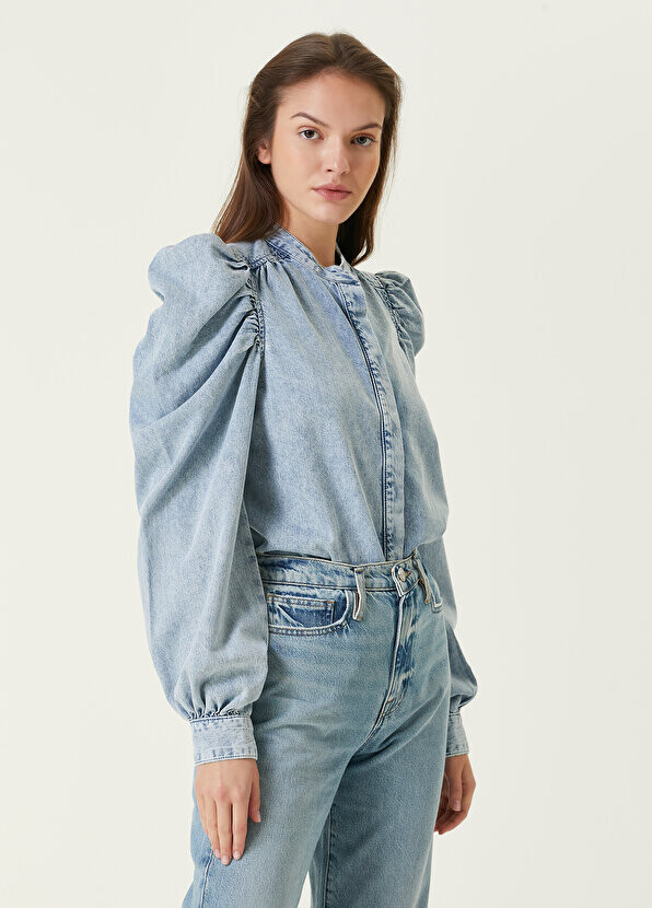 

Голубая джинсовая рубашка с объемными рукавами Frame Denim