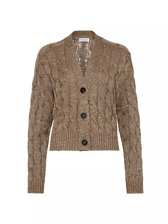 

Кардиган косой вязки из шелка и льна Dazzling Brunello Cucinelli, цвет mud