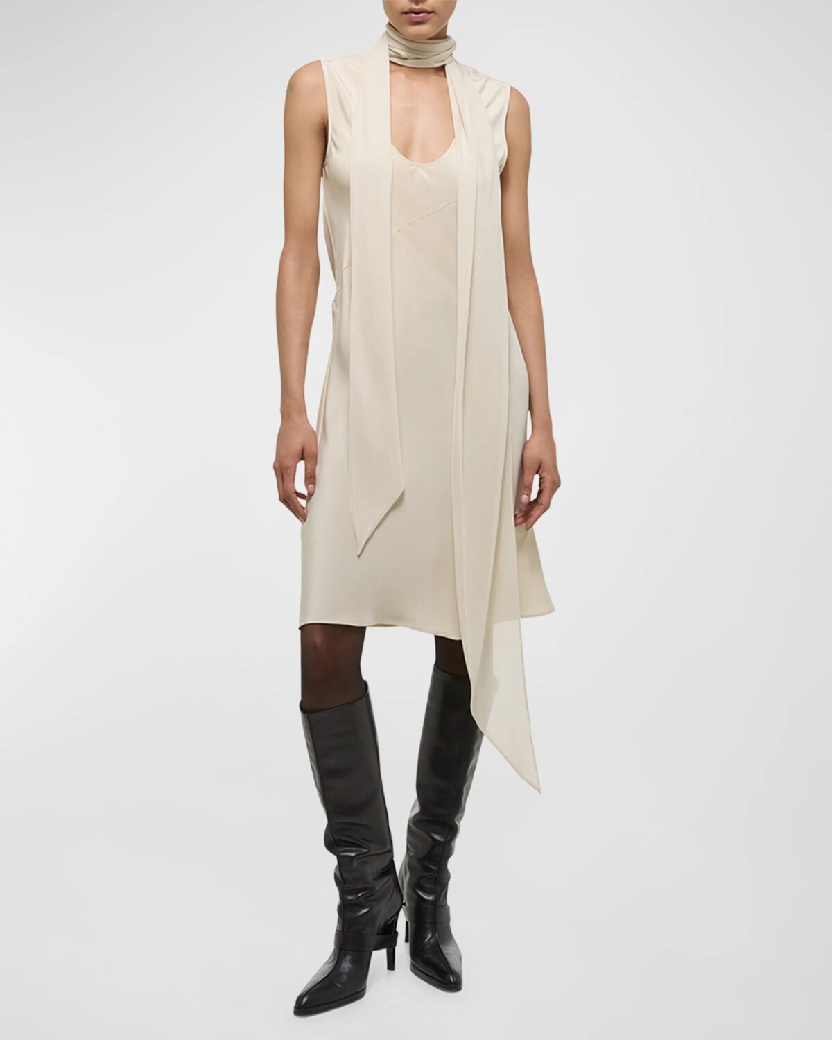 

Платье с шелковым шарфом без рукавов Helmut Lang, цвет Oat