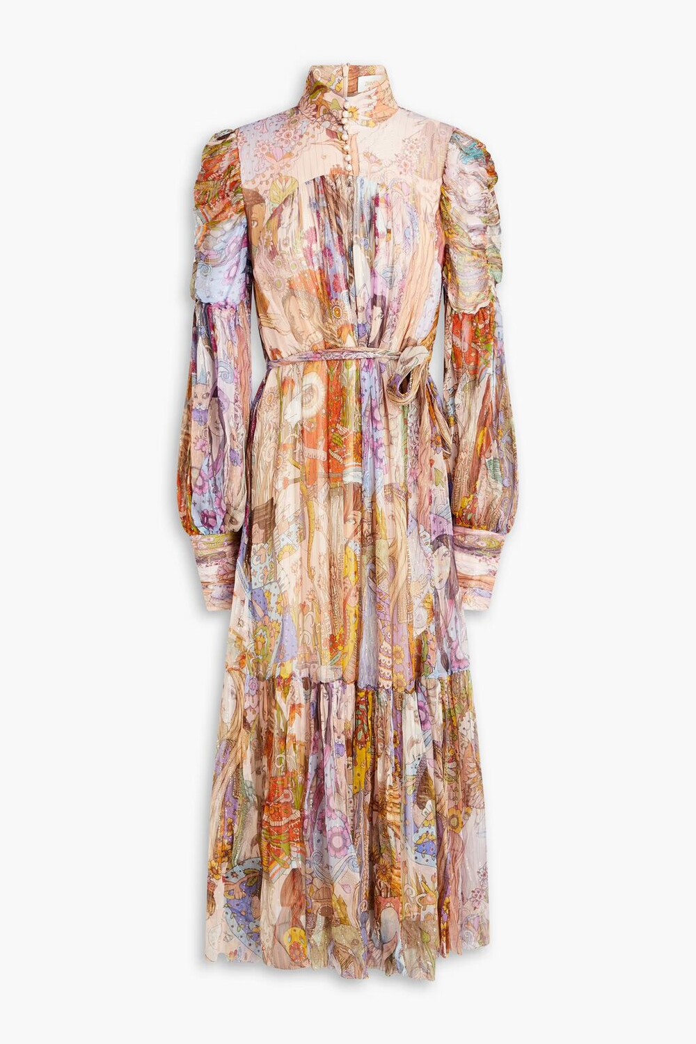 

Платье из шелкового крепона со сборками и принтом. Zimmermann, цвет Blush