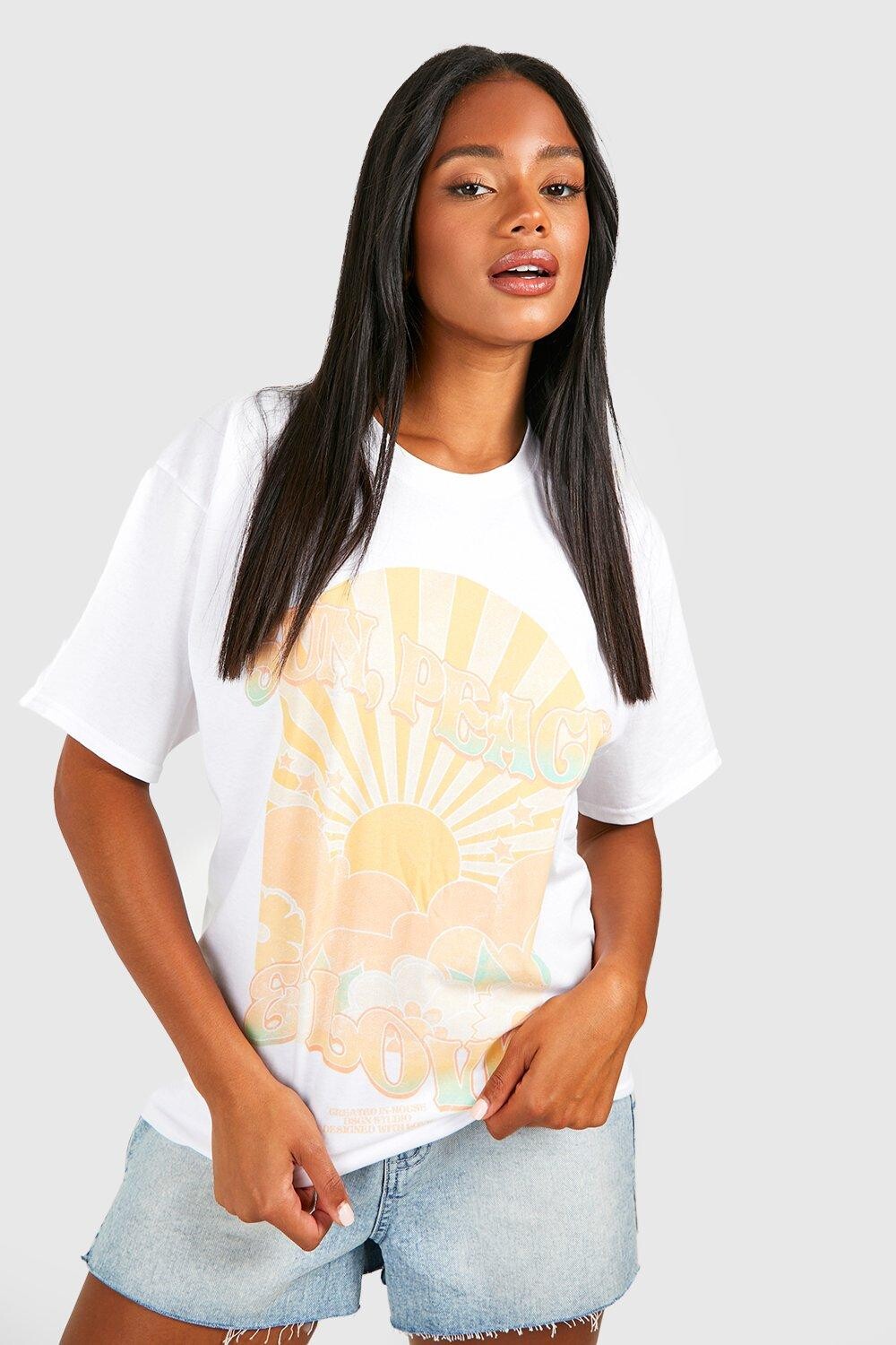 

Футболка оверсайз с принтом sunshine peace Boohoo, белый