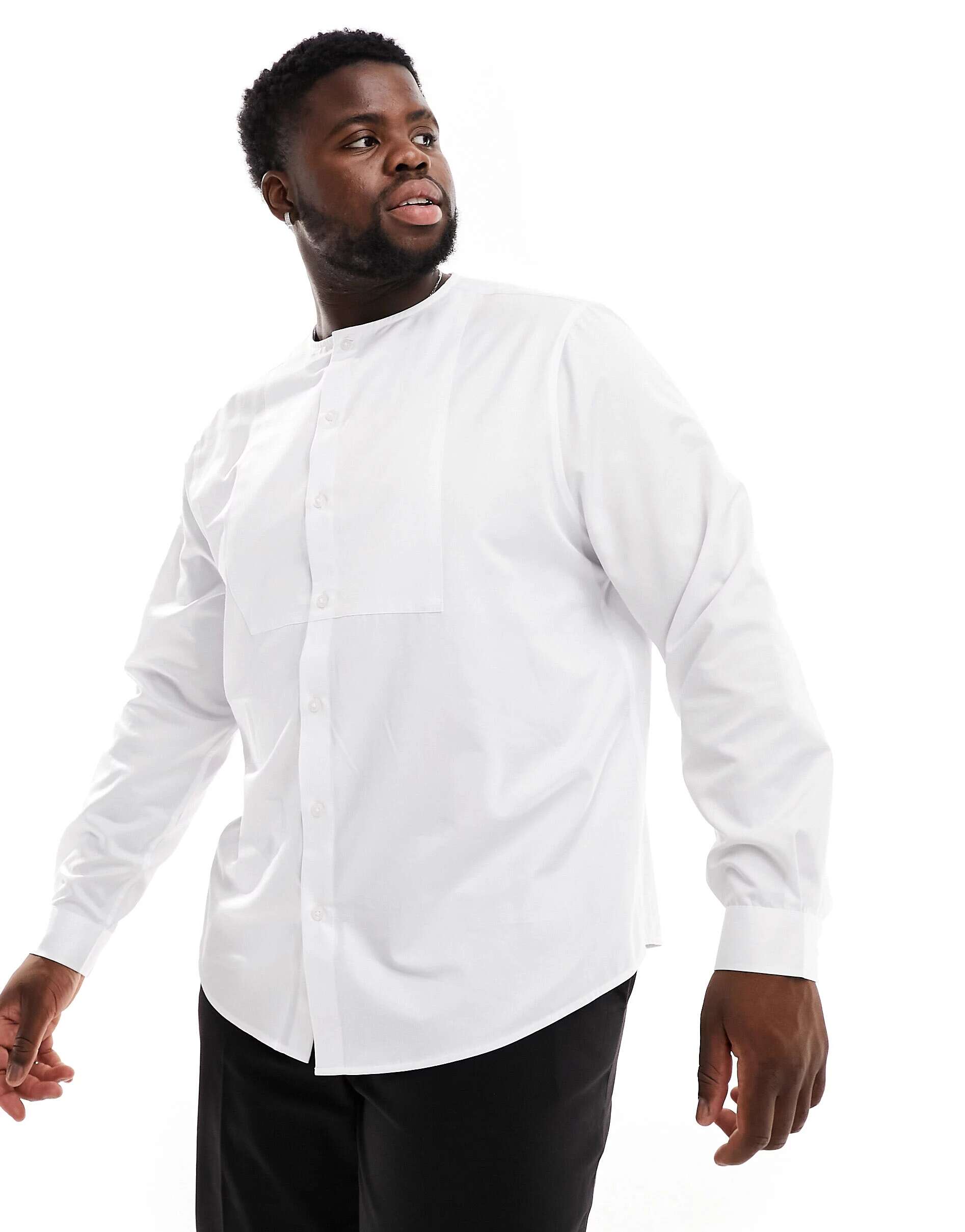 Белая элегантная рубашка без воротника и нагрудник ASOS