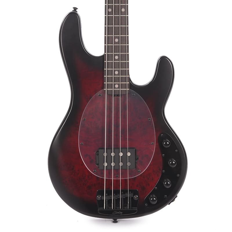 

Басс гитара Sterling by Music Man StingRay RAY34 Poplar Burl Dark Scarlet Burst Satin