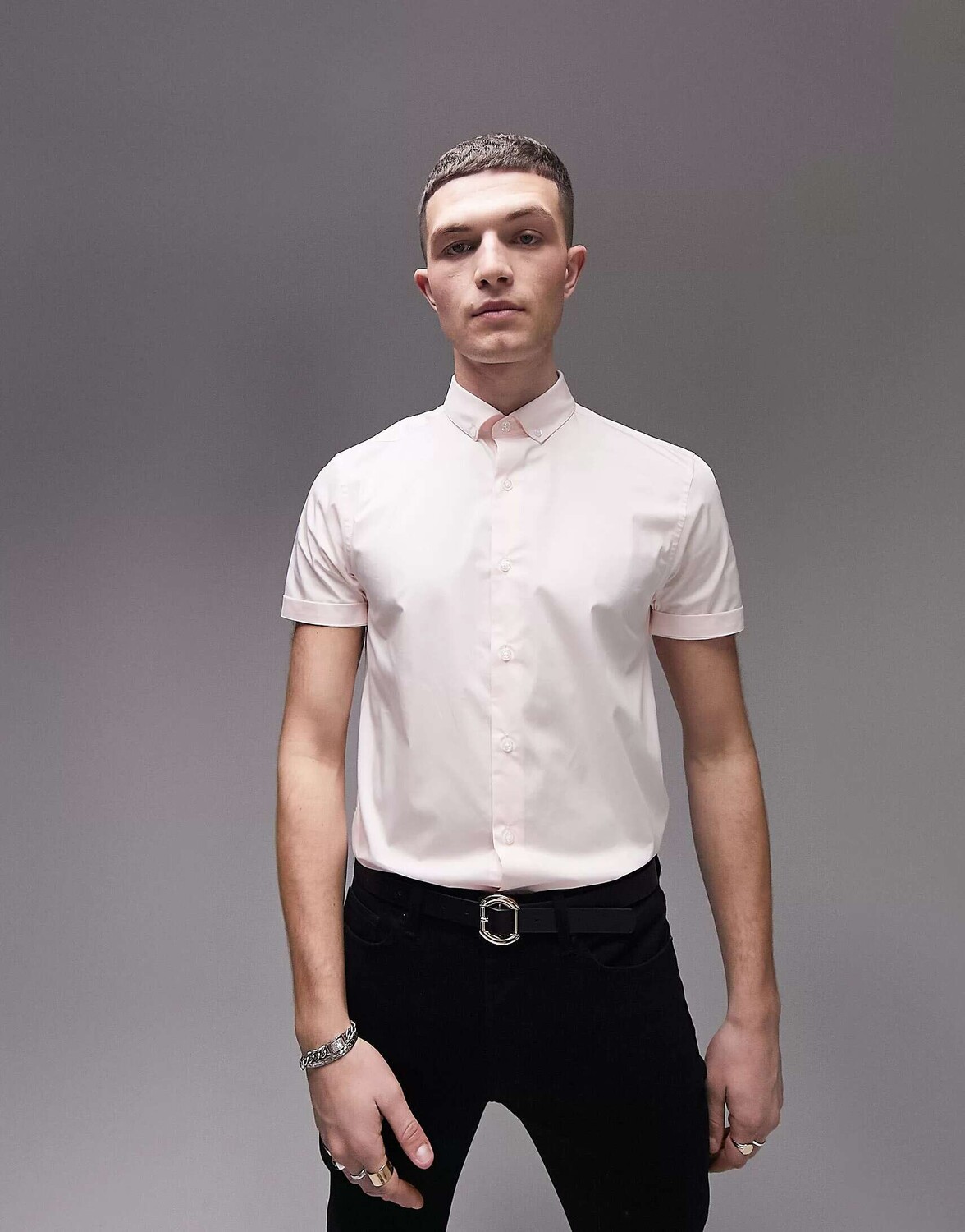 

Розовая деловая рубашка с короткими рукавами Topman