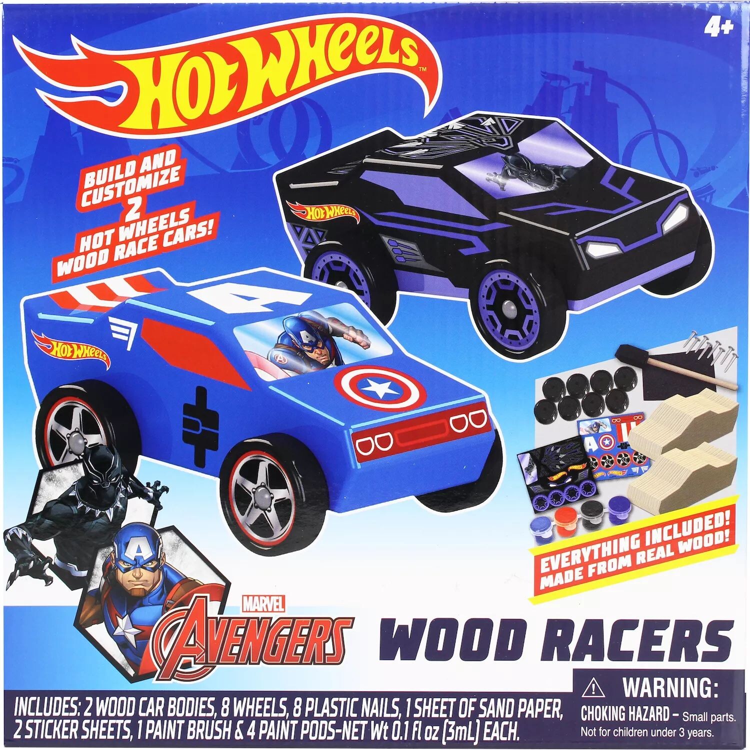 

Набор из 2 штук Hot Wheels Marvel Avengers, Черная Пантера и Капитан Америка, деревянные гонщики Unbranded