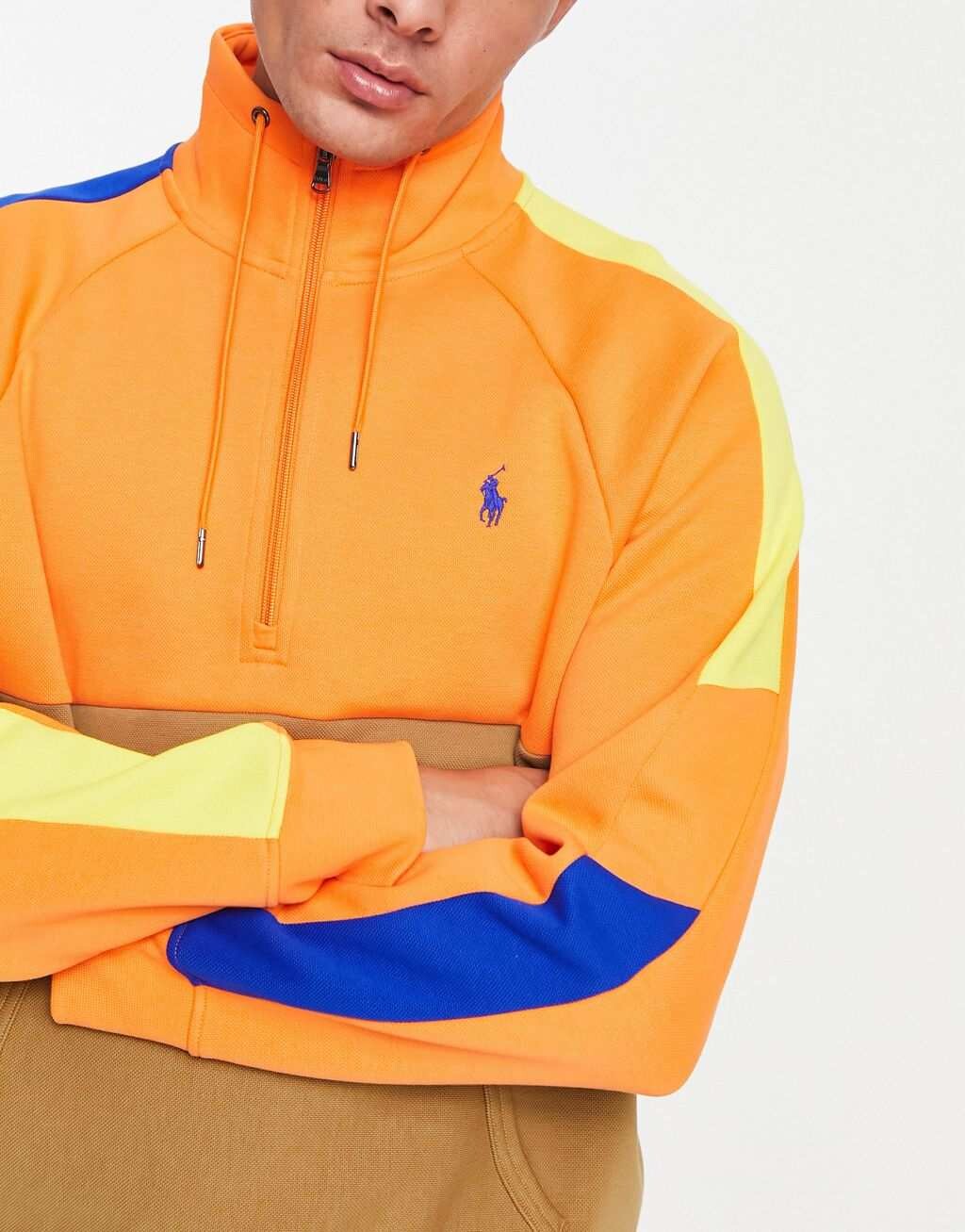 

Оранжевая гибридная толстовка с цветными блоками и полумолнией Polo Ralph Lauren Icon Logo, Оранжевый