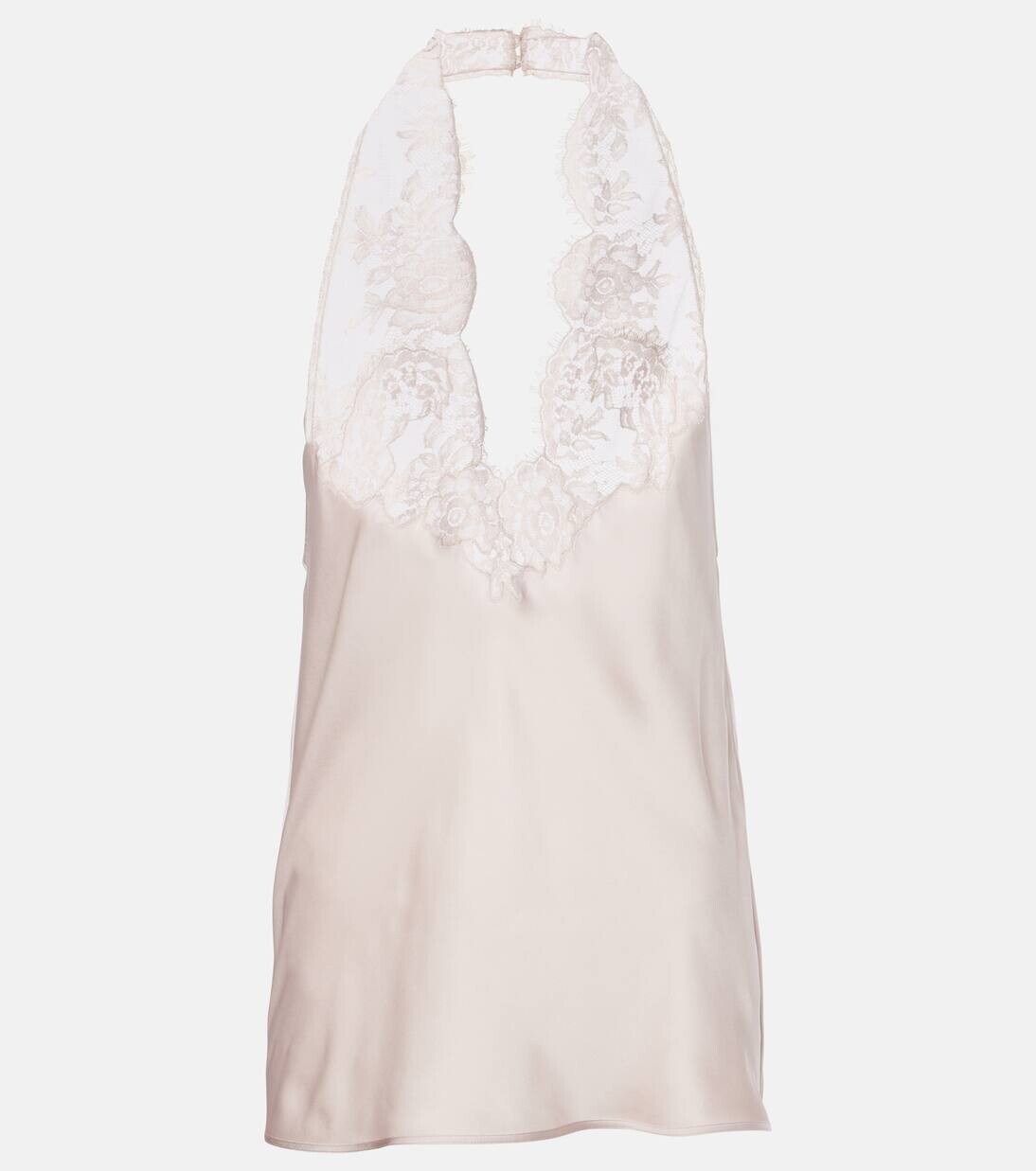 

Топ из шелкового шармеза с кружевной отделкой и американской проймой Saint Laurent, цвет rose poudre