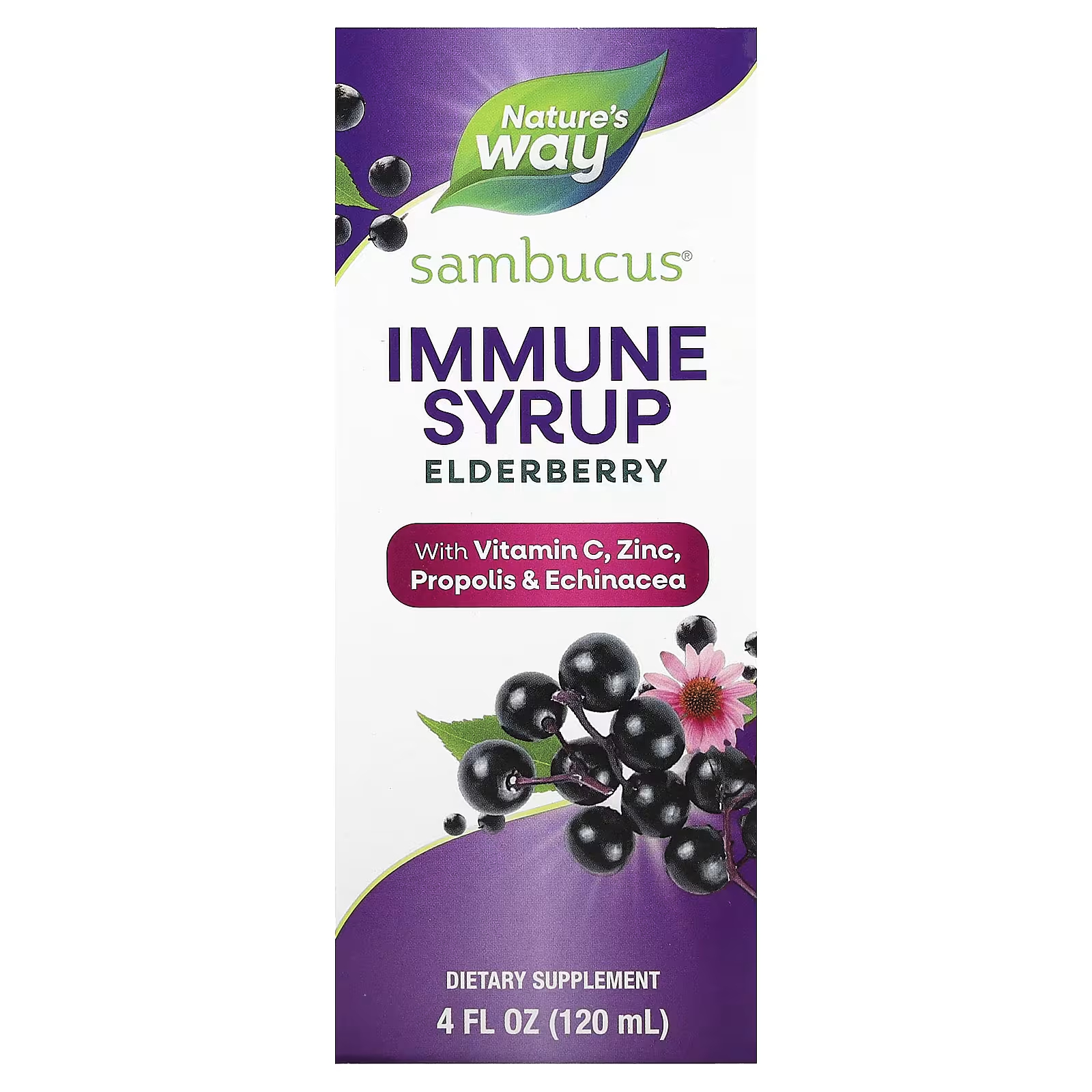 Сироп иммунный Sambucus Nature's Way из бузины, 120 мл пищевая добавка zand для иммунитета с цинком и витамином d3 60 таблеток