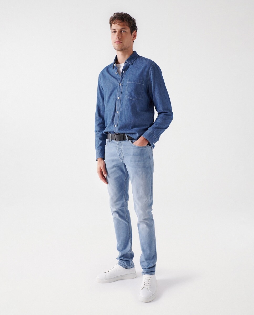 

Мужская джинсовая рубашка обычного цвета средней стирки Salsa Jeans, синий