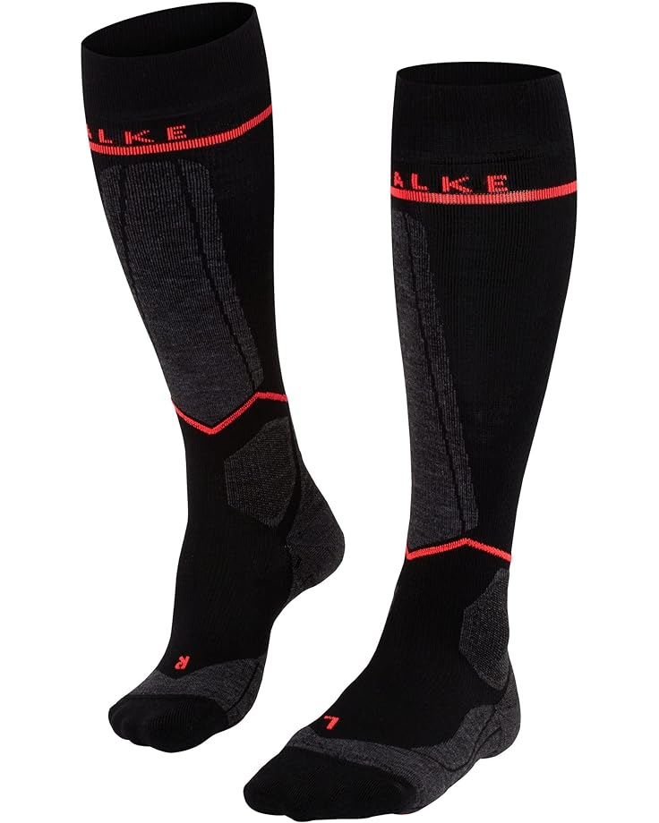 Носки Falke SK Energizing Wool Knee High Ski W2, цвет Black/Neon Red