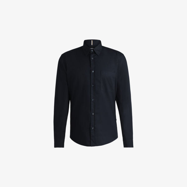 

Рубашка Regular-Fit из хлопчатобумажной саржи с вышитым логотипом Boss, синий
