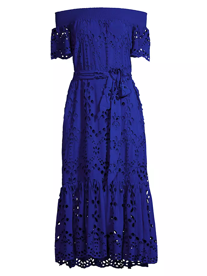 Платье миди с открытыми плечами и люверсами Isbell Lilly Pulitzer, цвет blue grotto