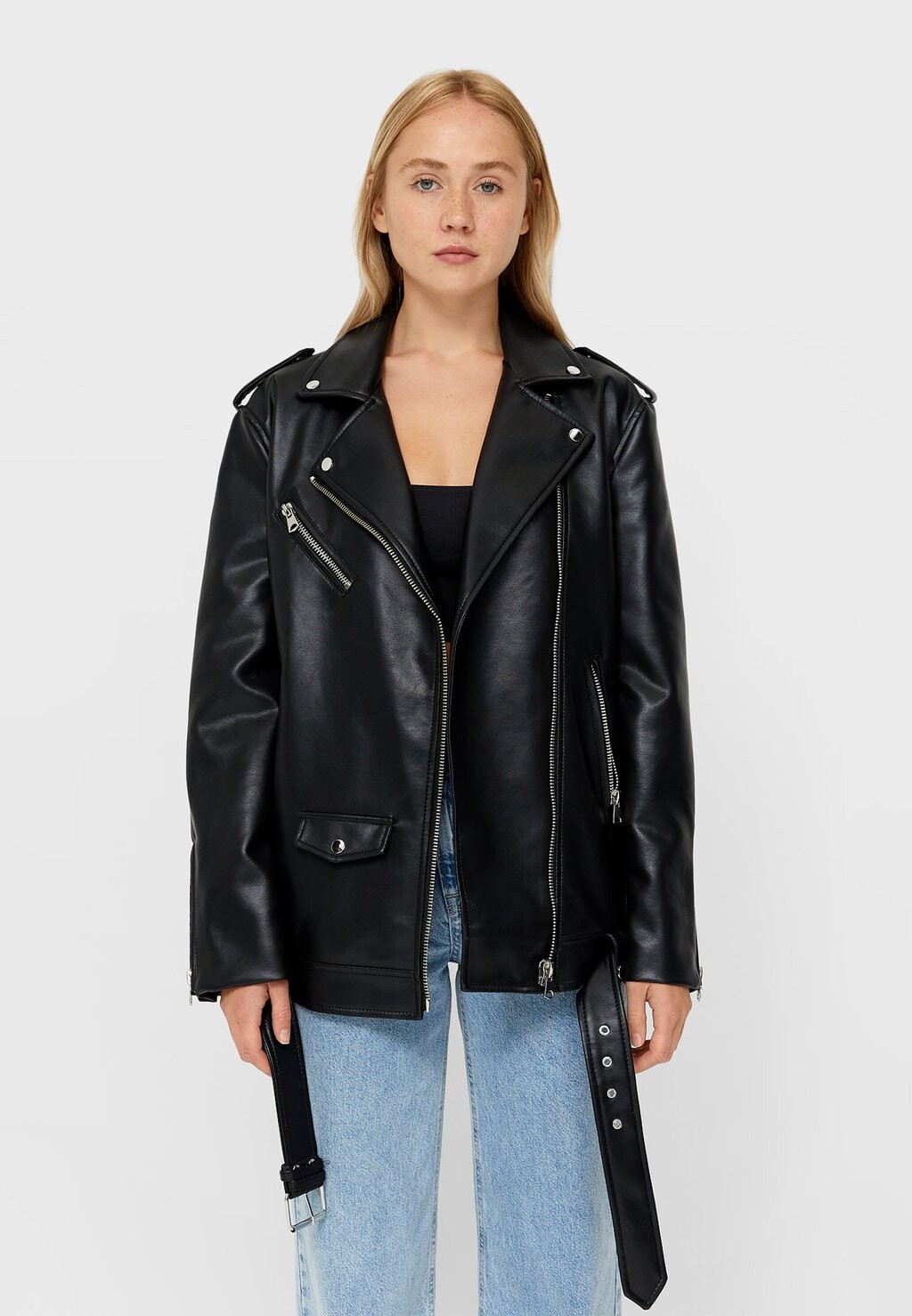 

Куртка из искусственной кожи Stradivarius, Черный