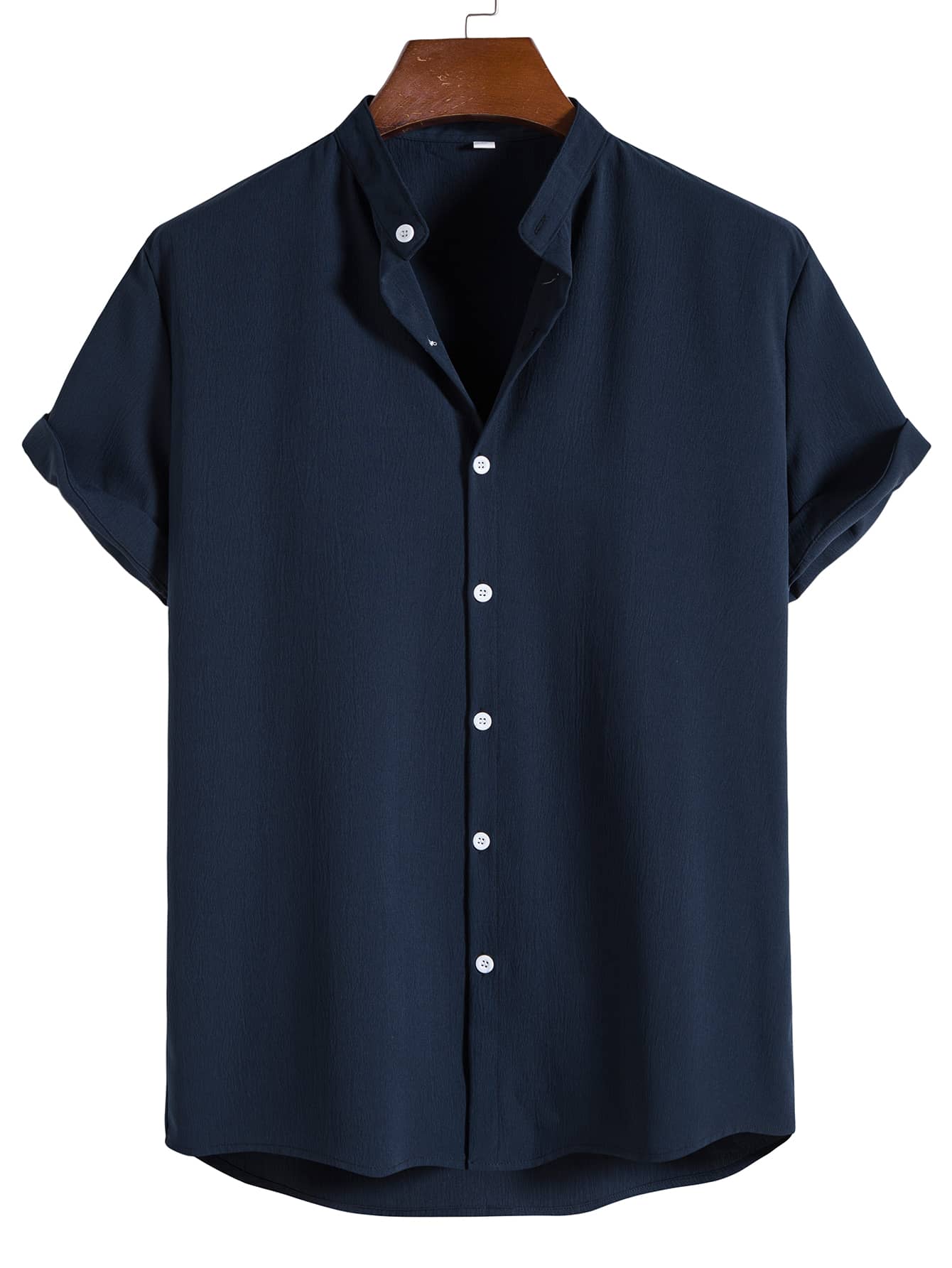 цена Мужская текстурированная рубашка с коротким рукавом Manfinity Homme на пуговицах спереди, темно-синий