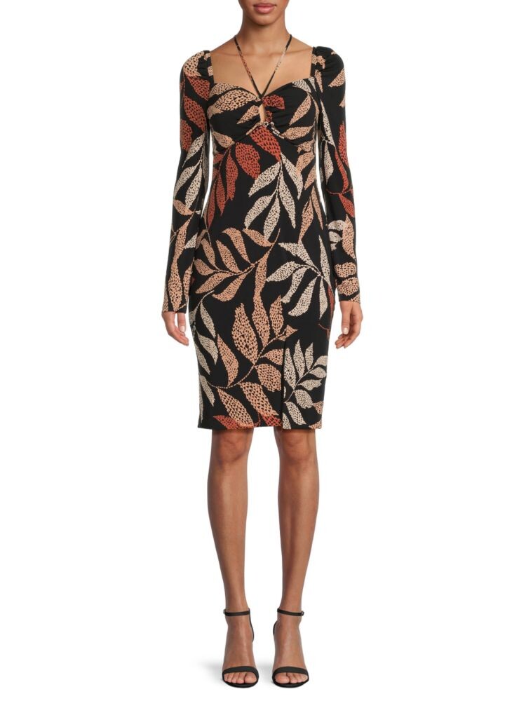 

Платье-футляр с принтом листьев Guess, цвет Black Multi