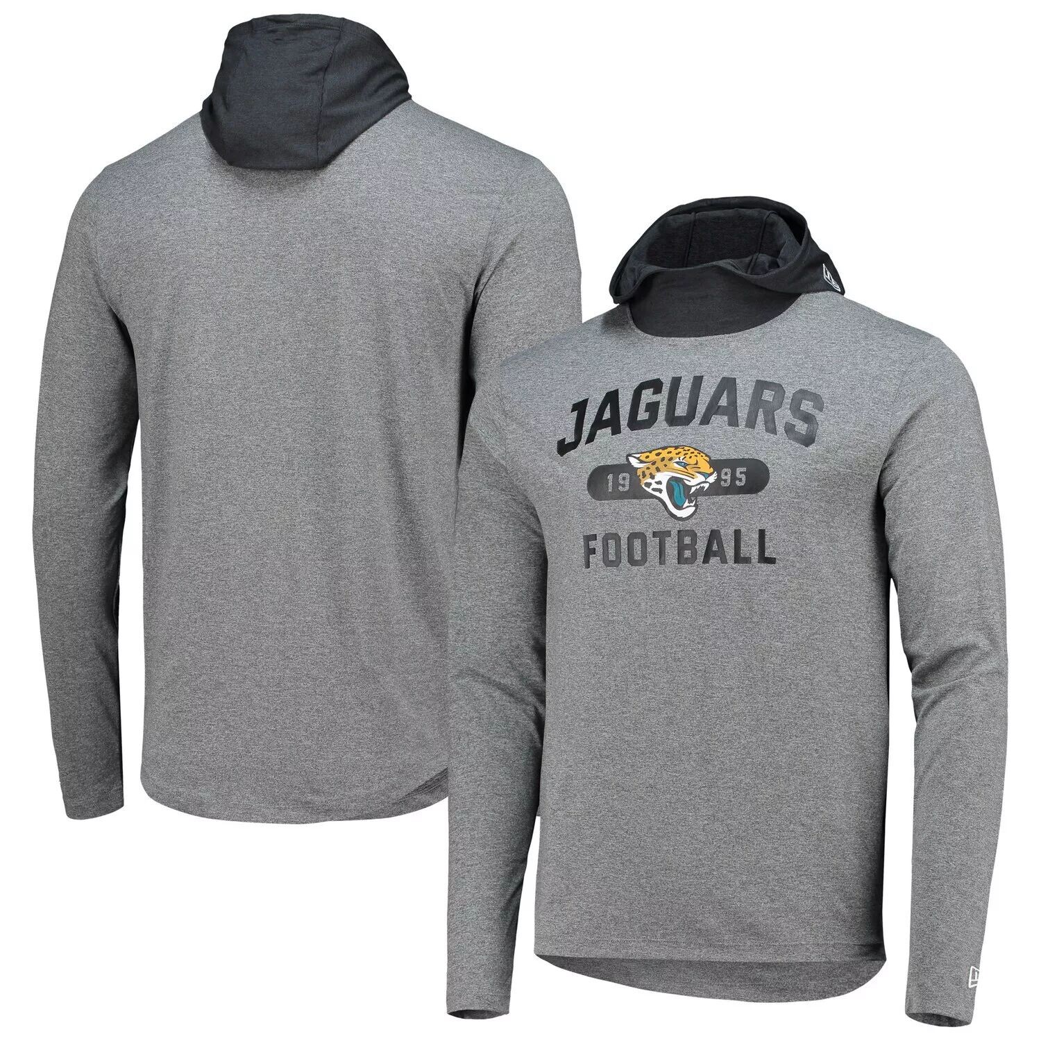 

Мужская серая/черная футболка с капюшоном и длинным рукавом Jacksonville Jaguars Active Block New Era, Черный