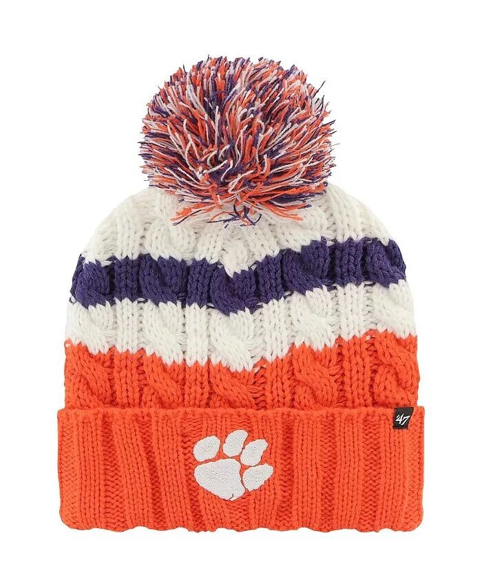 

Женская белая вязаная шапка Clemson Tigers Ashfield с манжетами и помпоном '47 Brand, белый