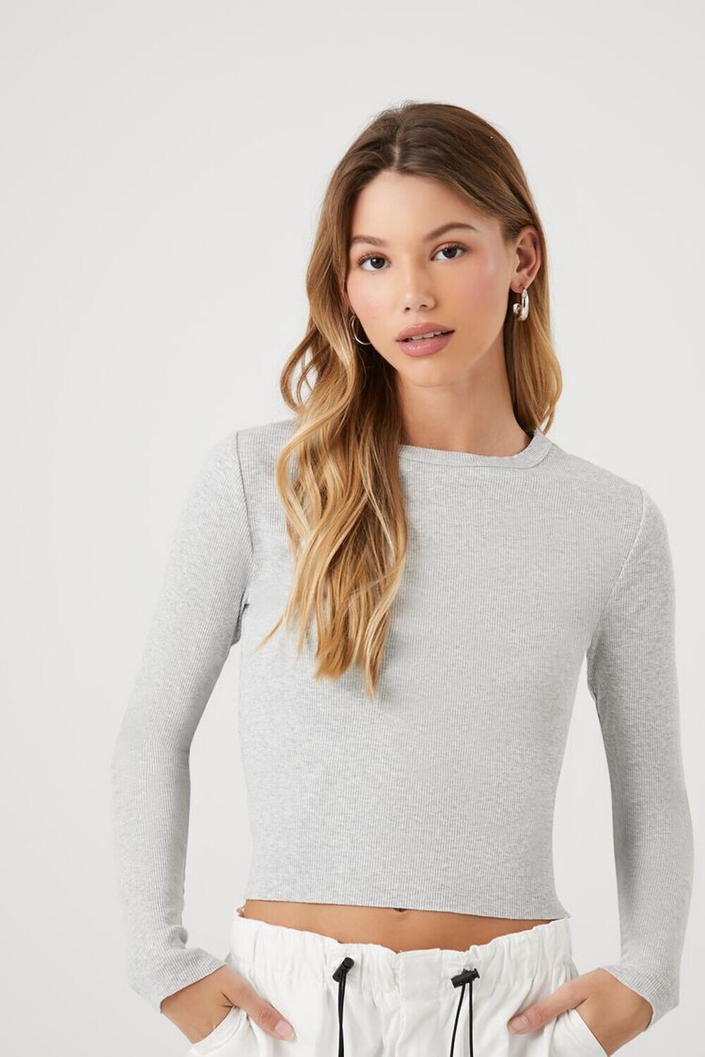 

Укороченный топ с длинными рукавами Forever 21, серый