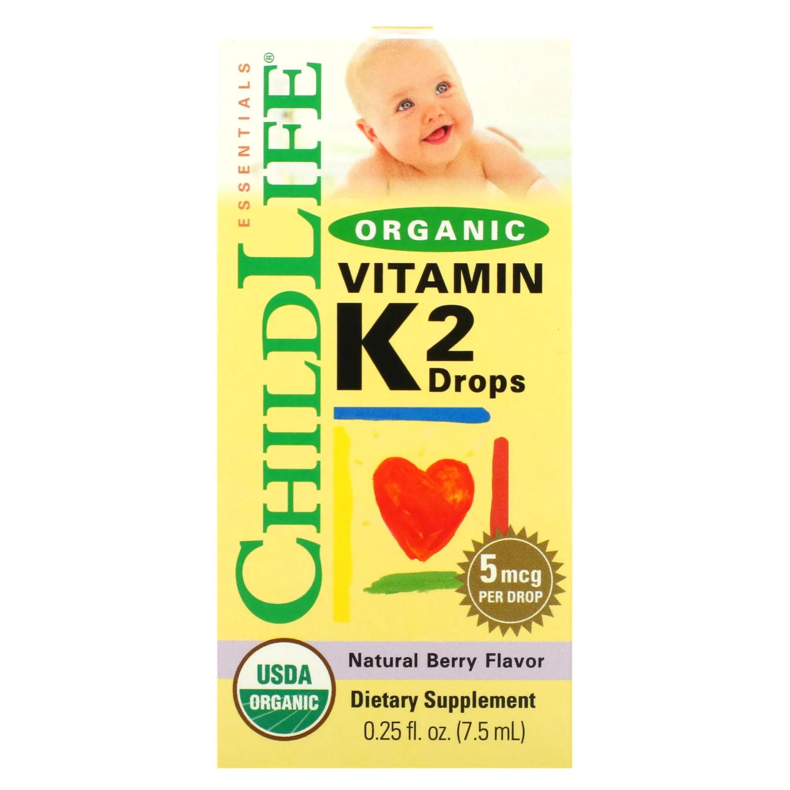ChildLife Органические капли витамина K2 натуральный ягодный вкус 0,406 унций (12 мл)