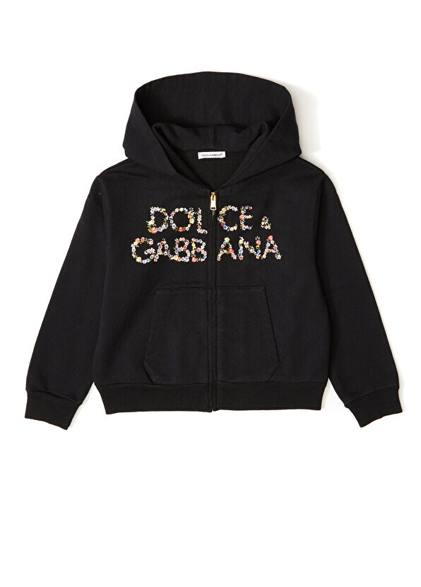 

Черный кардиган для девочек с капюшоном и логотипом Dolce&Gabbana