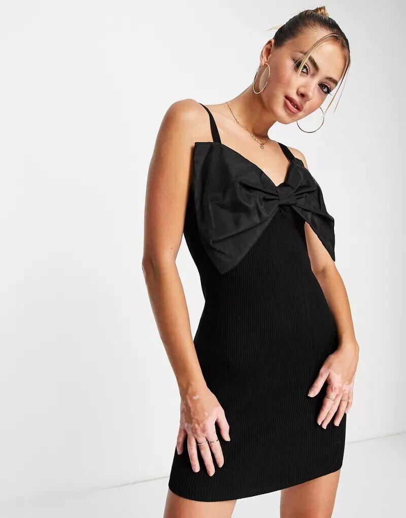 

Черное вязаное мини-платье Miss Selfridge с бантом