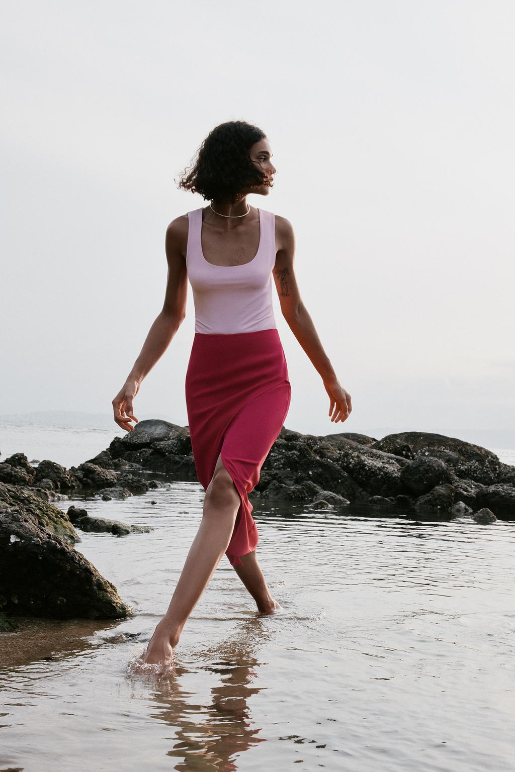Юбка миди с разрезом ZARA, фуксия женская асимметричная шифоновая юбка с высокой талией черная красная винтажная юбка с запахом и разрезом на шнуровке лето 2020