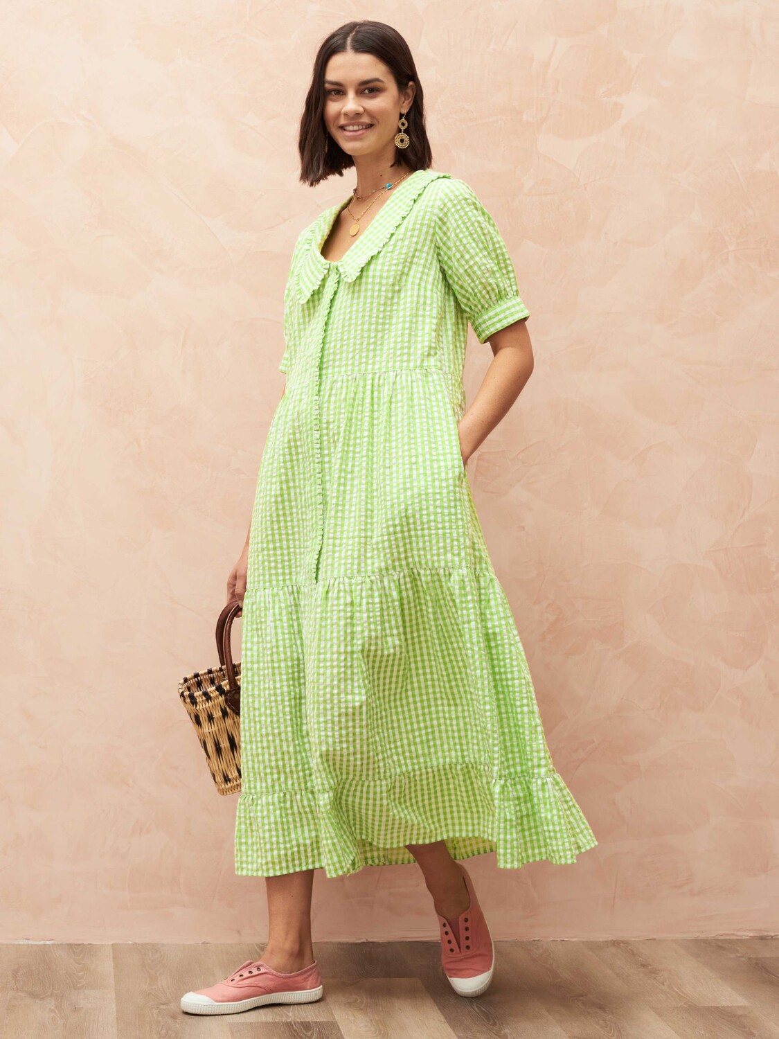 

Платье миди Brora Gingham Chelsea, салатовый лайм