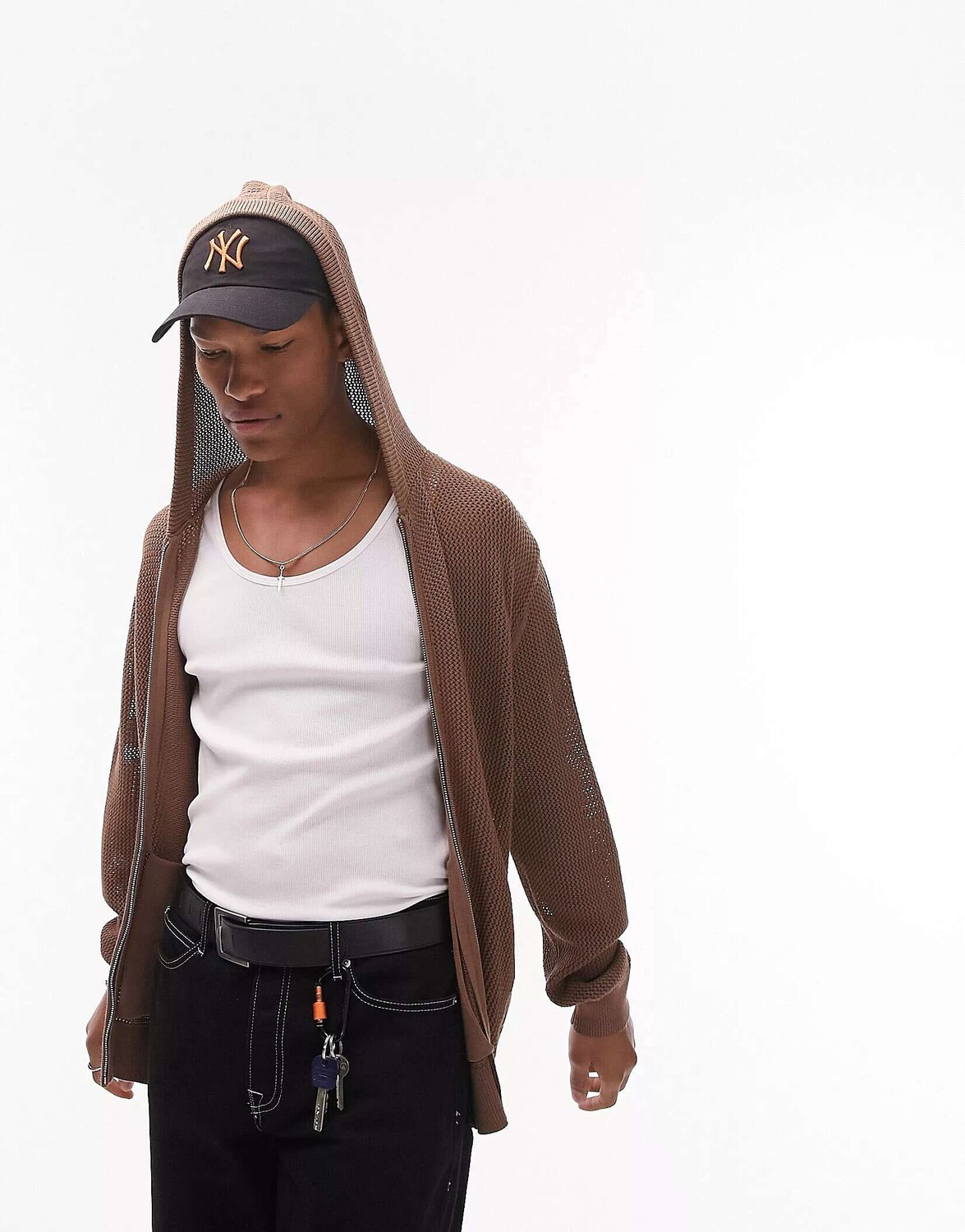 

Коричневое вязаное худи крючком Topman, Коричневый