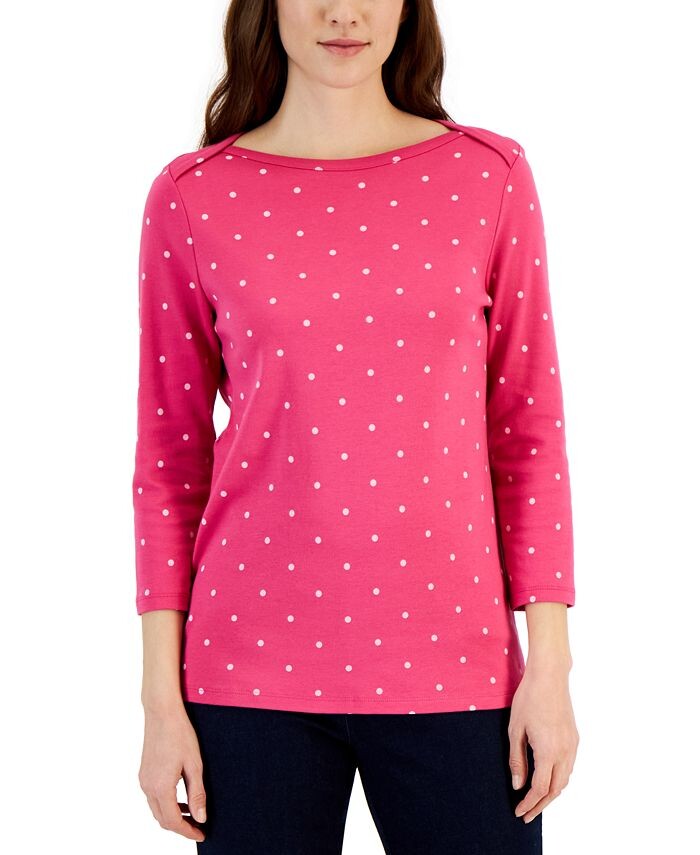 

Женский хлопковый топ Pima с вырезом лодочкой и рукавами 3/4 Style & Co, розовый