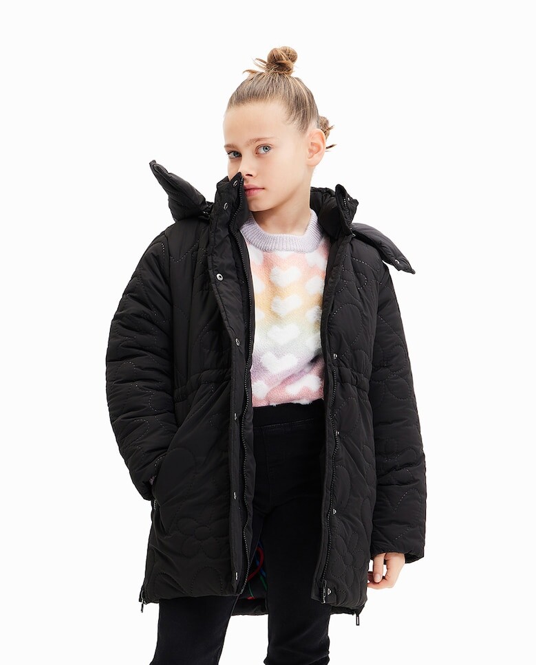 

Стеганое пальто «Девичьи сердечки» Desigual, черный