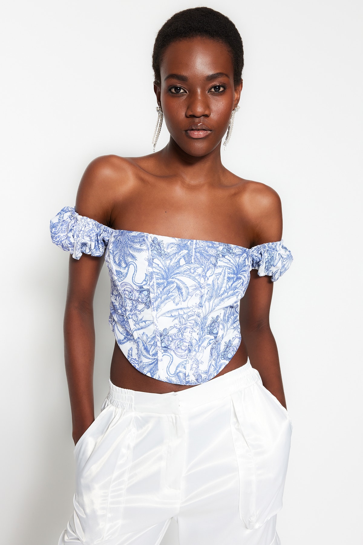 Бюстье Trendyol на подкладке с цветочным узором, белый/синий omma с цветочным узором для девочек белый