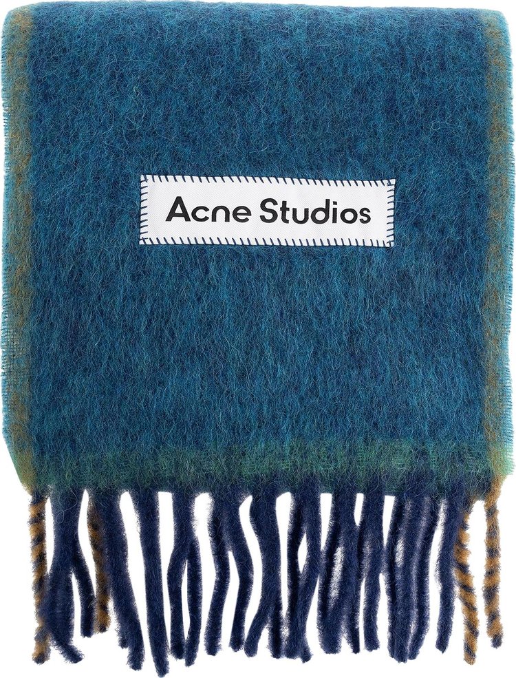 Шарф Acne Studios Logo Fringe 'Turquiose Blue', синий