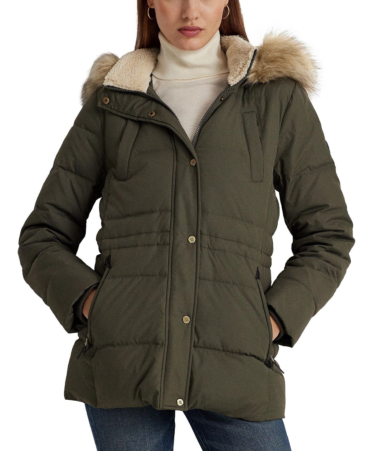 

Женский пуховик с отделкой из искусственного меха Lauren Ralph Lauren