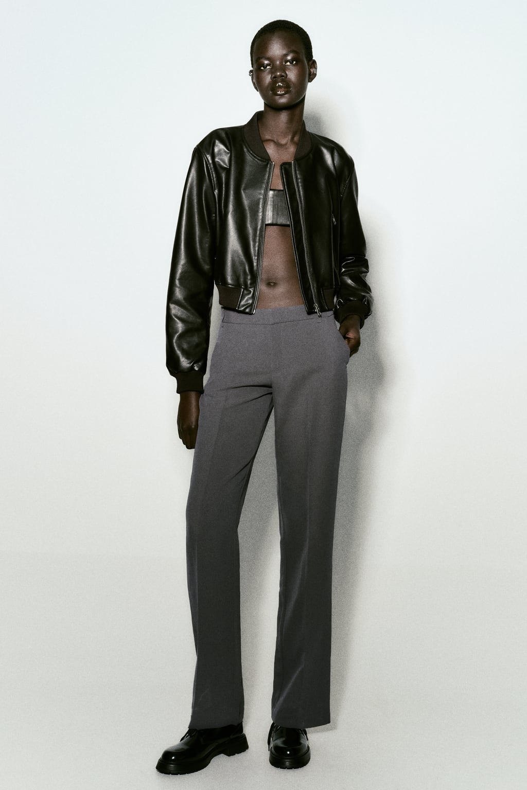 

Бомбер из искусственной кожи ZARA, черный