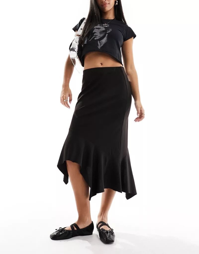 Черная драпированная юбка миди Monki асимметричного кроя