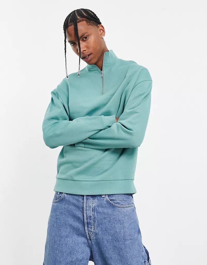 

Синий свободный свитшот с половиной молнии ASOS