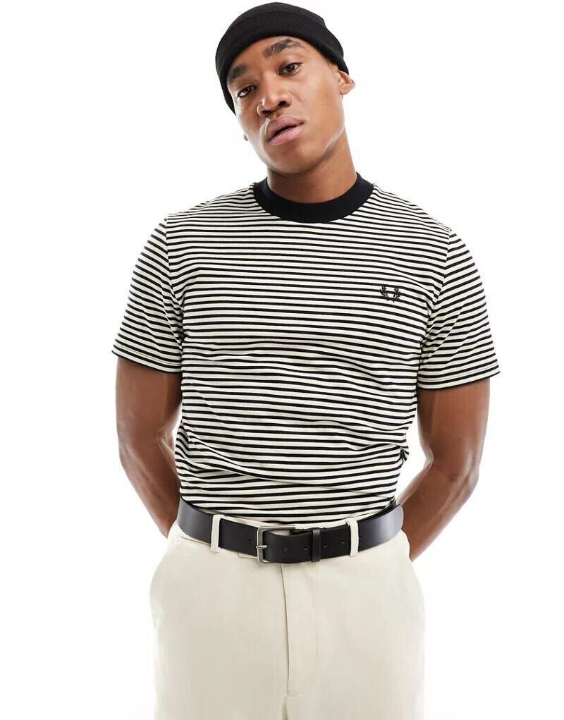 

Черная футболка-тяжеловес Fred Perry в тонкие полоски