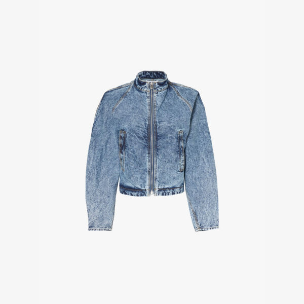 

Куртка из денима с высоким воротом, обработанная методом Acid-Wash Alaia, бежевый