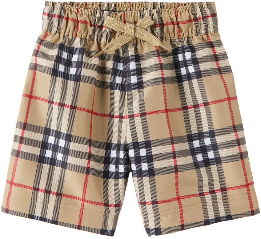 

Бежевые шорты для плавания в клетку Baby Burberry