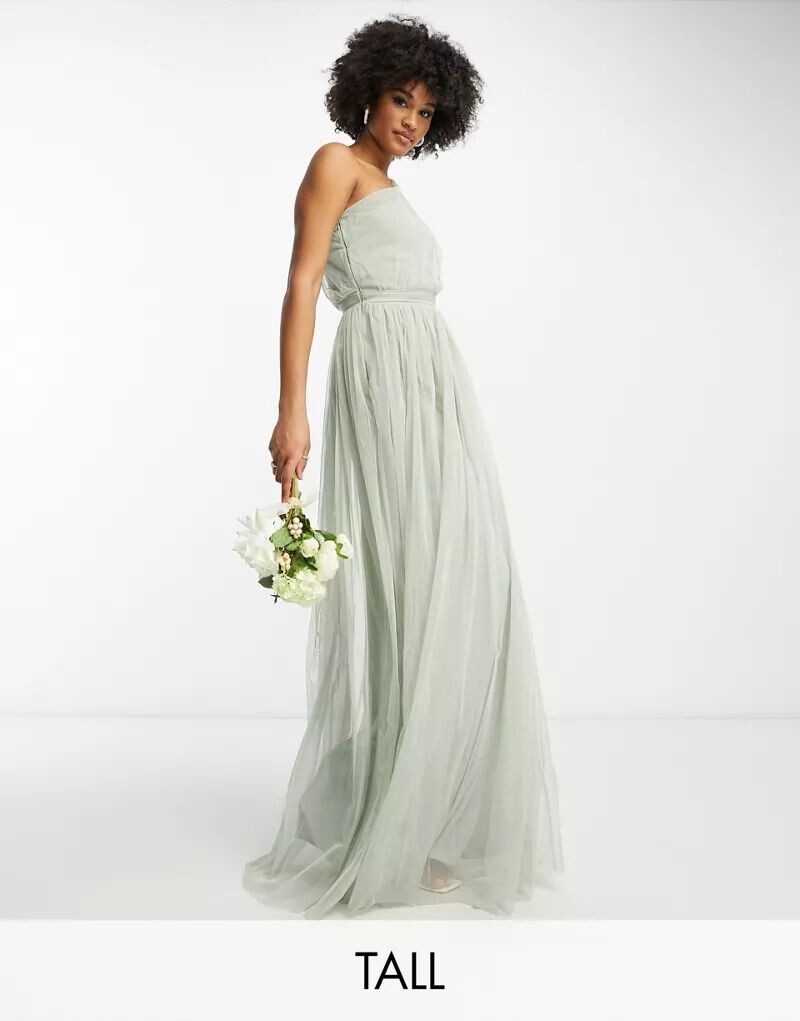 

Зеленое платье макси из тюля на одно плечо Anaya With Love Tall Bridesmaid