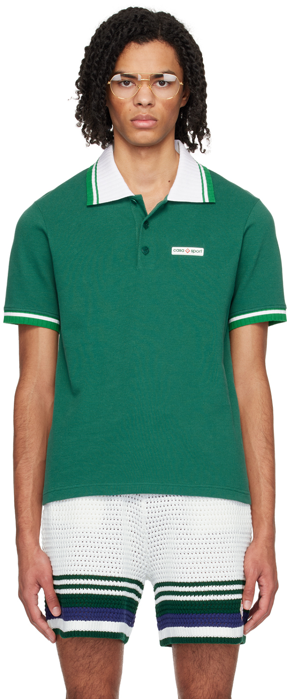 Зеленая фактурная футболка-поло Casablanca