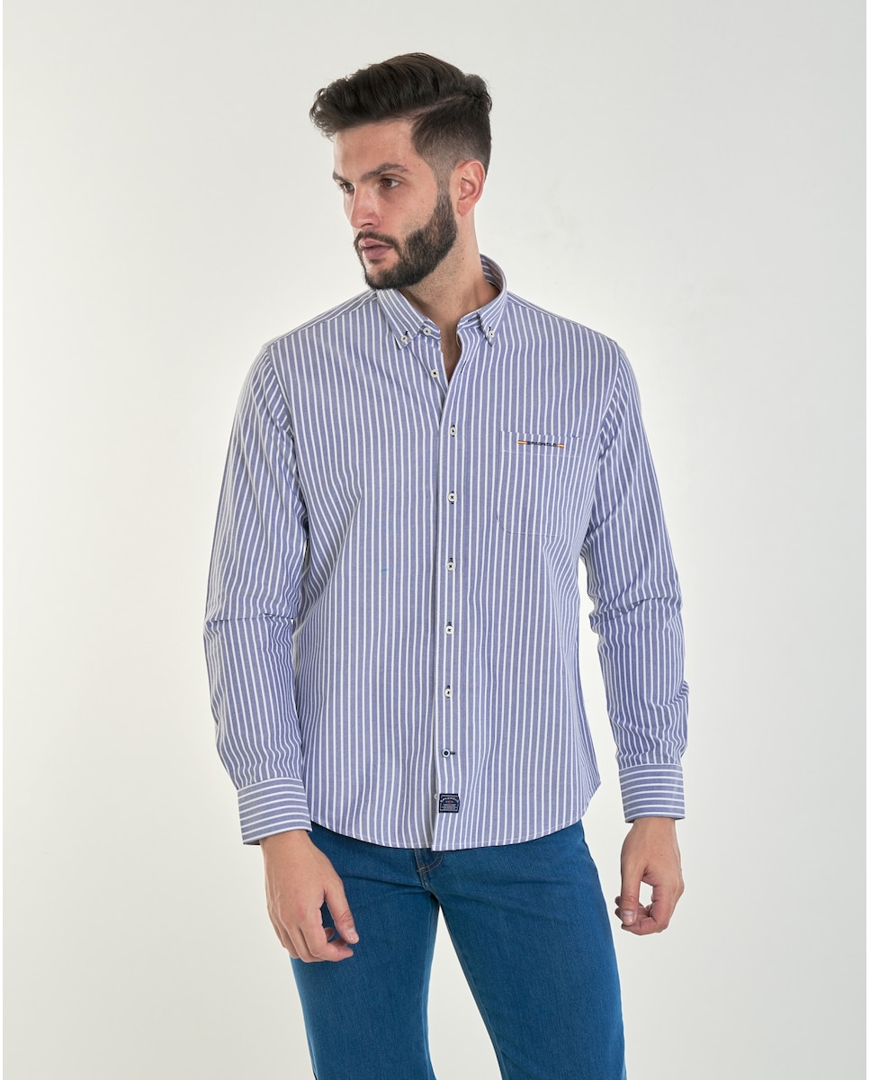 Обычная мужская оксфордская рубашка в полоску с карманом синего цвета Spagnolo, синий рубашка из ткани оксфорд с длинными рукавами xl бежевый