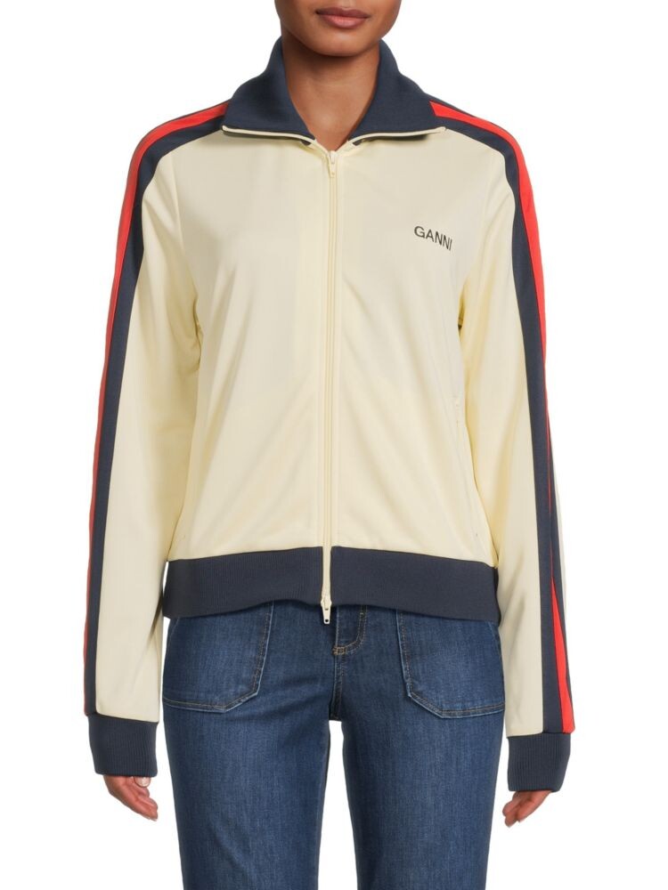 

Спортивная куртка с полосками на молнии Ganni, цвет Beige Multicolor