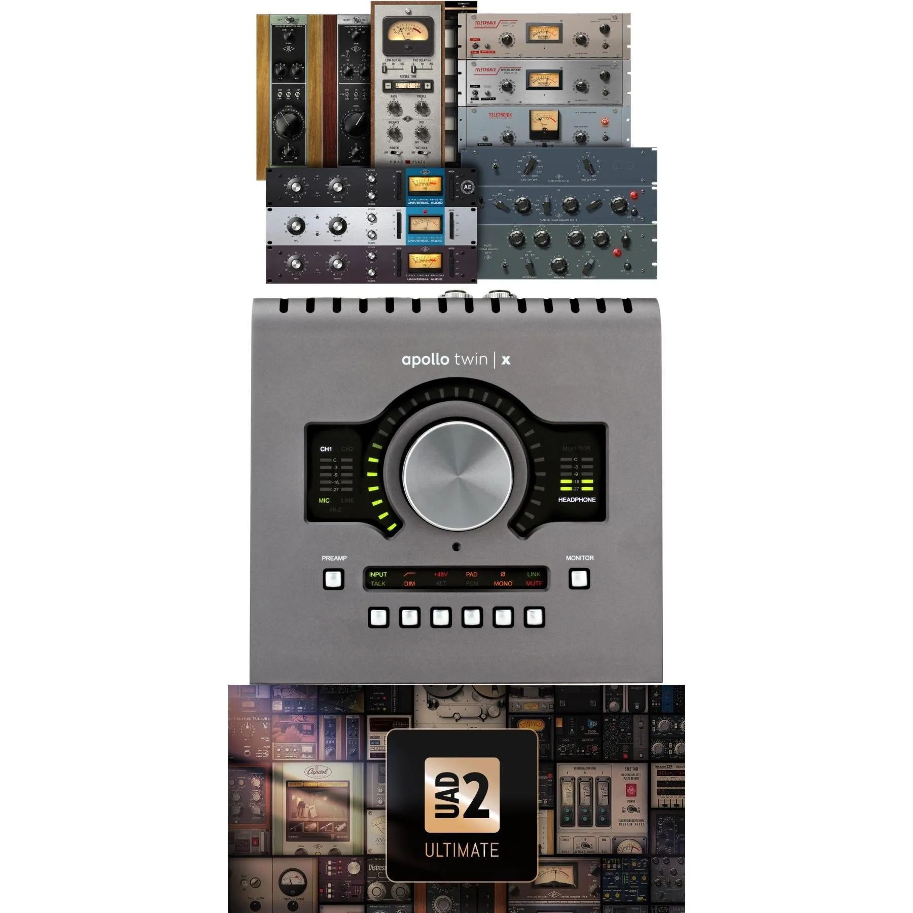 

Новый аудиоинтерфейс Universal Audio Apollo Twin X QUAD Heritage Edition 10x6 Thunderbolt с UAD DSP — комплект плагинов Ultimate 11