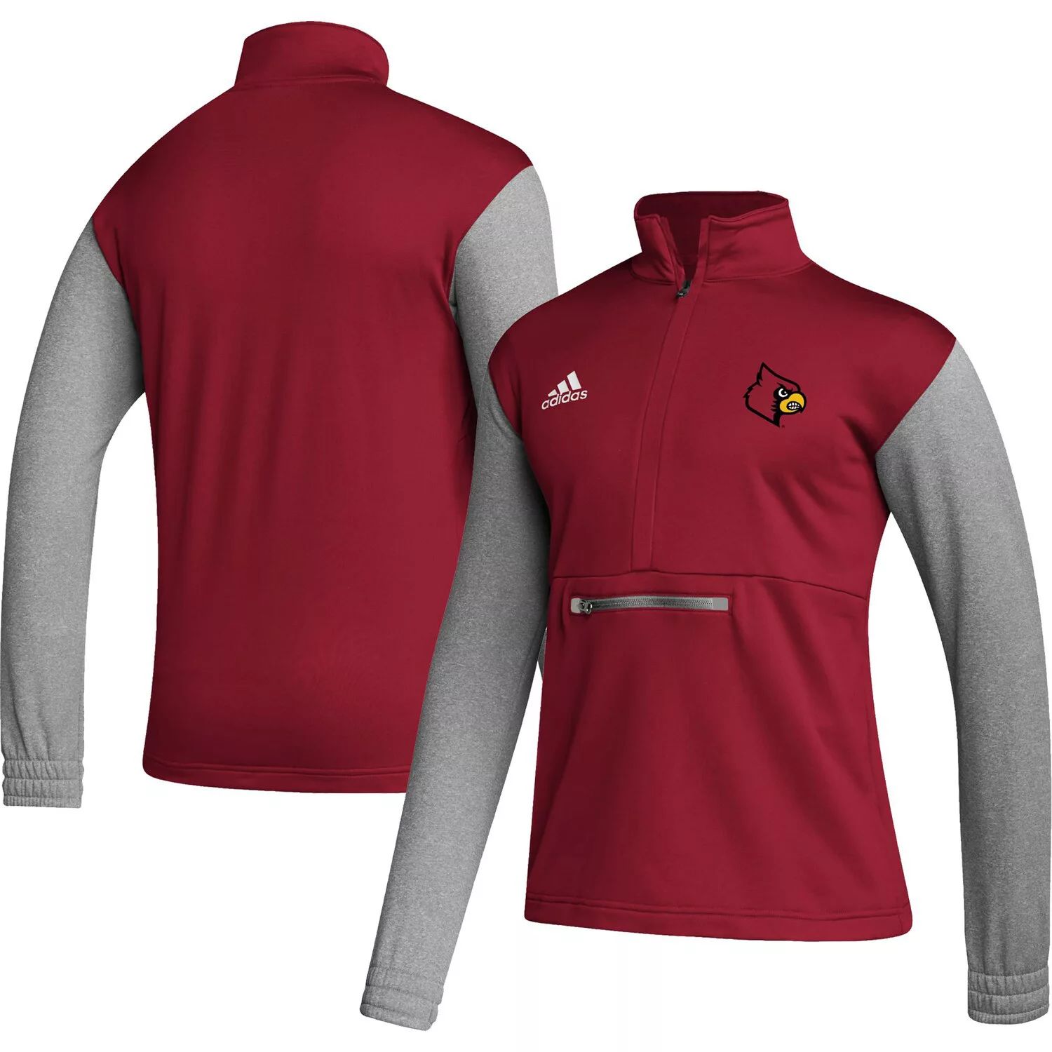 Мужская красная/серая футболка с застежкой-молнией Louisville Cardinals Team AEROREADY adidas