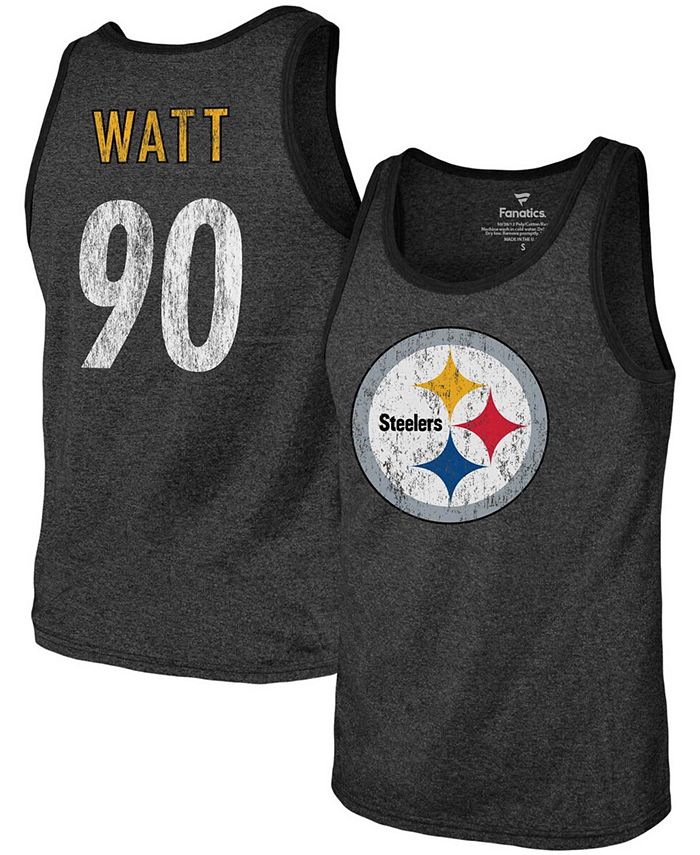 

Мужская футболка TJ Watt Heathered Black Pittsburgh Steelers с названием и номером, три-смесовая майка Fanatics, черный