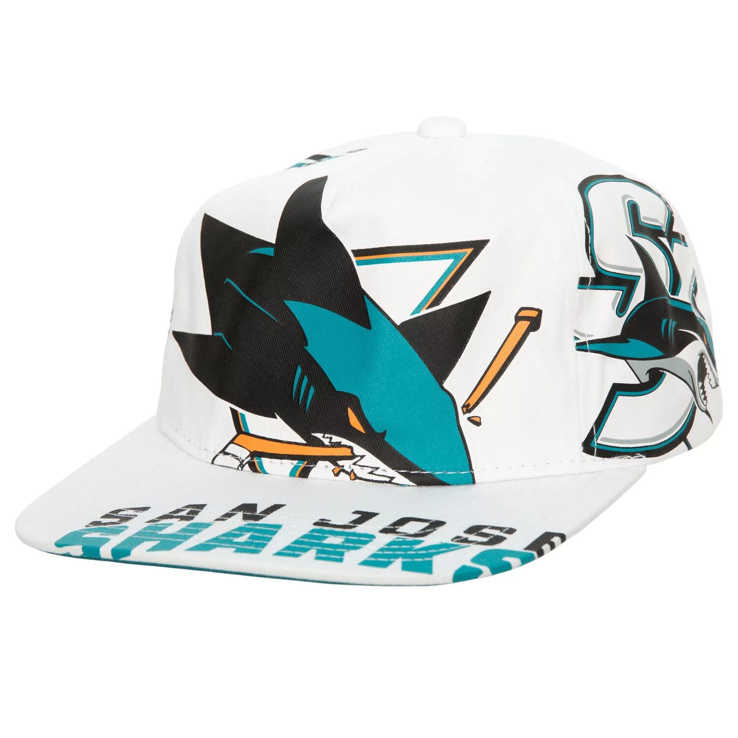 

Мужская кепка Mitchell & Ness White San Jose Sharks In Your Face Snapback Deadstock