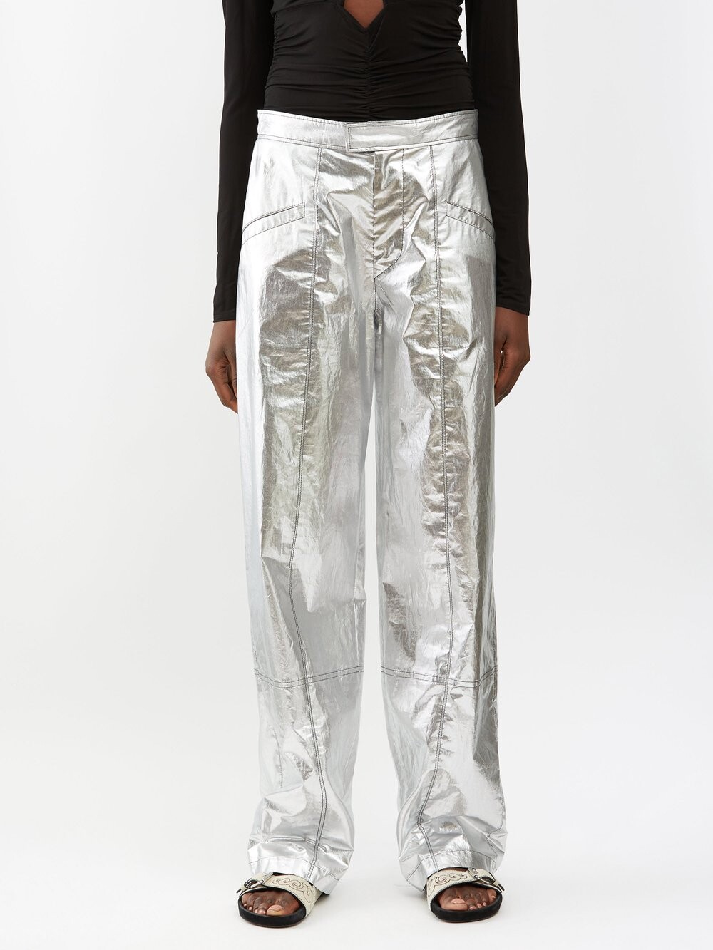 

Брюки anea из хлопковой ткани с эффектом металлик Isabel Marant, серебряный, Серый